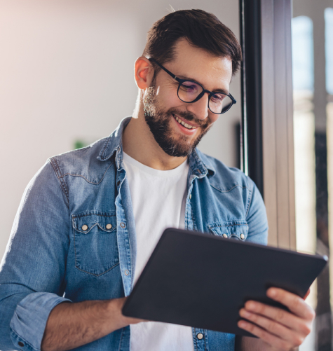 man with tablet